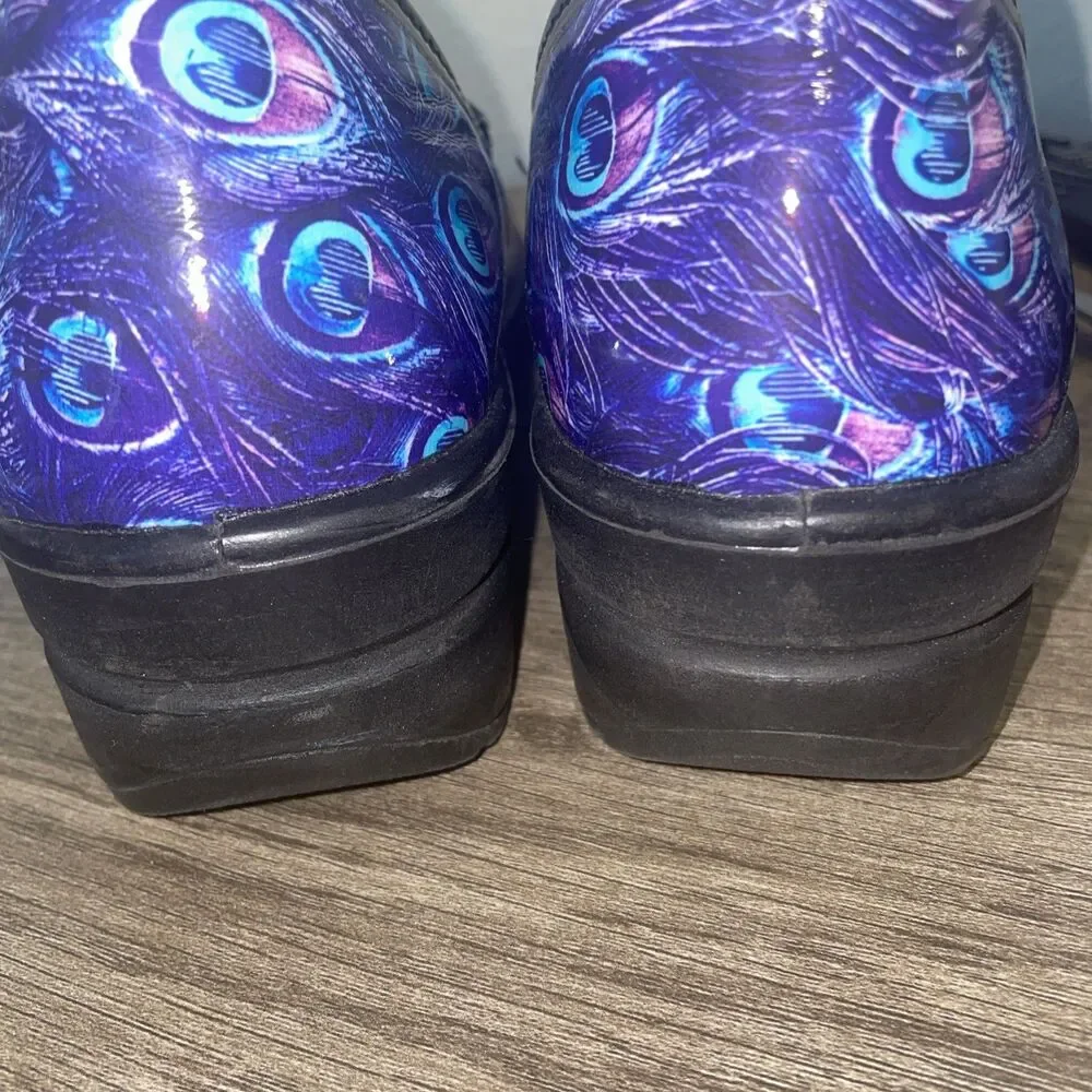 Easy Street Women's 8.5M Work Nursing Shoe Slip-Resist Clog Peacock Blue Artsy
